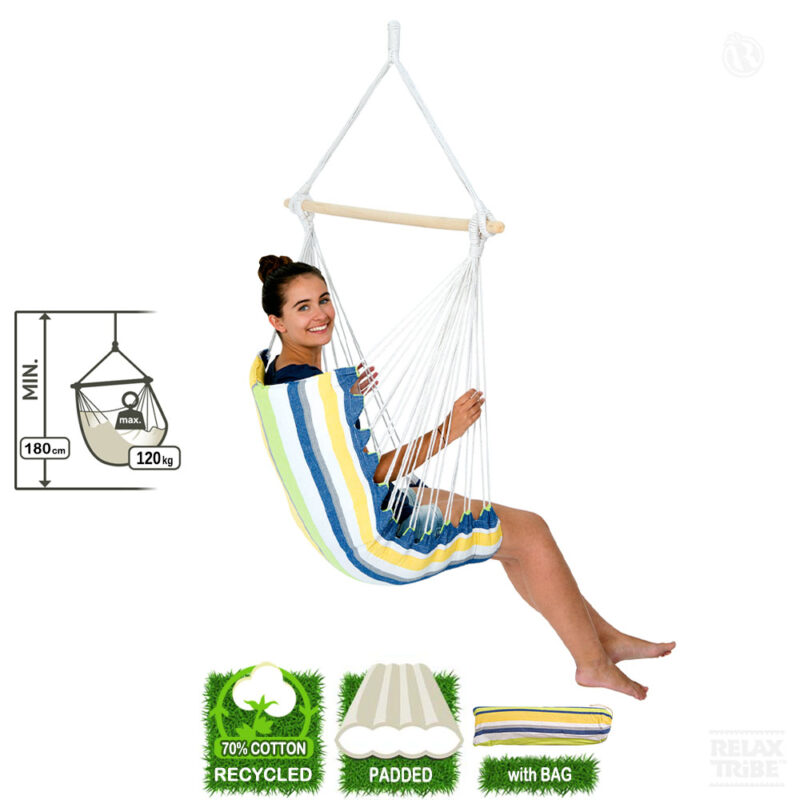 Belize Kolibri: Single Hanging Chair [Recycled Cotton] Padded [Multicolor]-specs