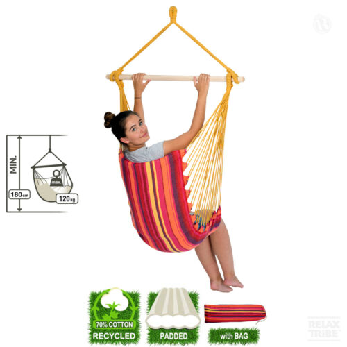 Belize Vulcano: Single Hanging Chair [Recycled Cotton] Padded [Multicolor]-specs