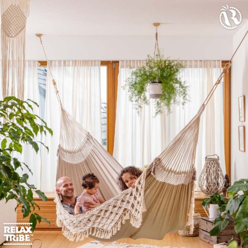 Bossanova Muscade: [2-3p] XXL Brazilian Eco-Hammock w/ Fringes [100%Organic Cotton] Handmade - Image 3