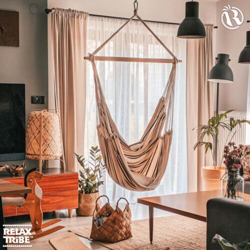 Brasil Cappuccino: [1-2p] XL Hammock Chair [Recycled Cotton+FSC Wood] Handmade - Image 3