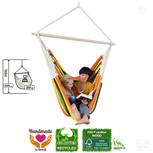 Brasil Gigante Esmeralda: [2-3p] XXL Lounger/Hammock Chair [Recycled Cotton+FSC Wood] Handmade [Multicolor]-specs