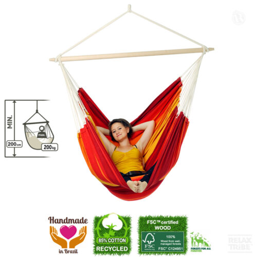 Brasil Gigante Lava: [2-3p] XXL Lounger/Hammock Chair [Recycled Cotton+FSC Wood] Handmade [Multicolor+Red]-specs
