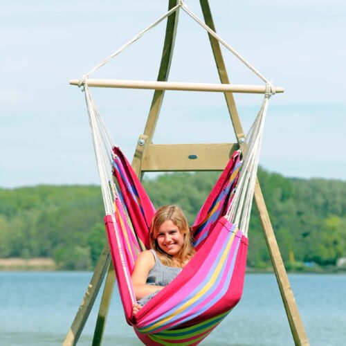 Brasil Grenadine: [1-2p] XL Hammock Chair [Recycled Cotton+FSC Wood] Handmade - Image 3