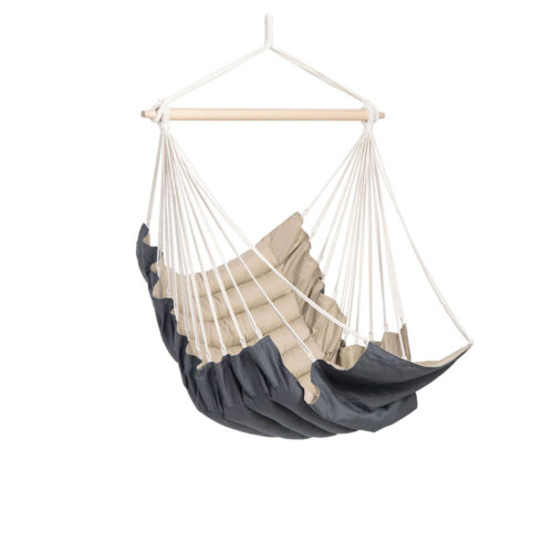 California Sand: [1p] Lounger Hanging Chair [100%Cotton+FSC Wood] padded [Sand+Grey]