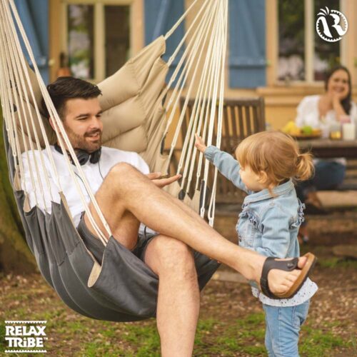 California Sand: [1p] Lounger Hanging Chair [100%Cotton+FSC Wood] padded - Image 3