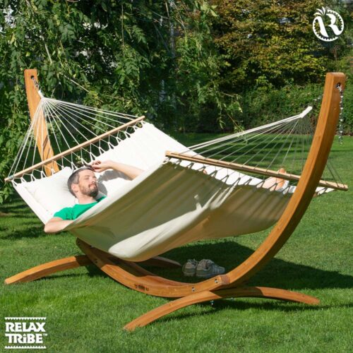 Florencia Latte: XL Eco-Hammock w/ Bars [100%Organic Cotton/FSC Wood] Handmade - Image 2