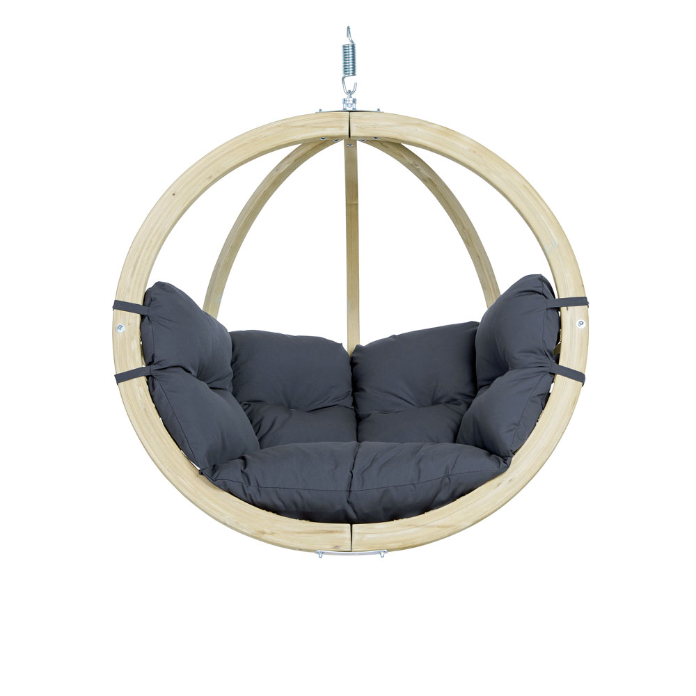 Globo Chair Anthracite: [1p] Home&Garden Hanging Chair [FSC Wood]+Cushion [Weatherproof]