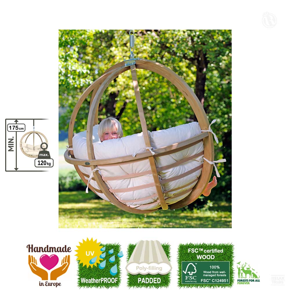 Globo Chair Natura: [1p] Home&Garden Hanging Chair [FSC Wood]+Cushion [Weatherproof]-specs