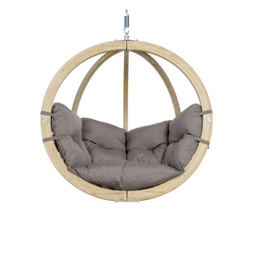 Globo Chair Taupe: [1p] Home&Garden Hanging Chair [FSC Wood]+Cushion [Weatherproof] Light Grey/Taupe