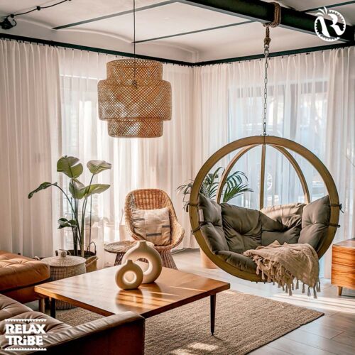 Globo Chair Taupe: [1p] Home&Garden Hanging Chair [FSC Wood]+Cushion [Weatherproof] - Image 3