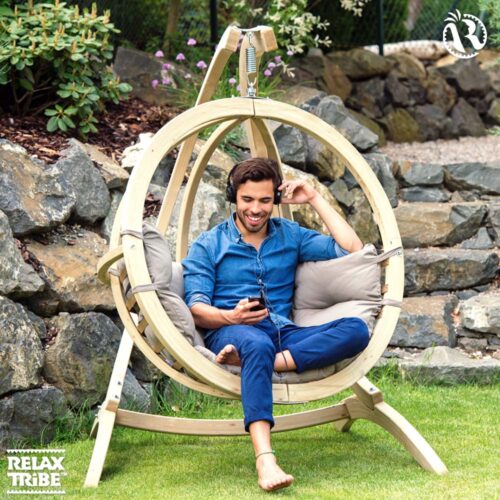 Globo Chair Taupe: [1p] Home&Garden Hanging Chair [FSC Wood]+Cushion [Weatherproof] - Image 4