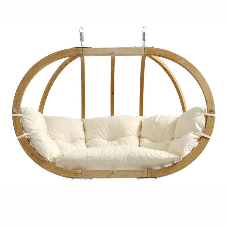 Globo Royal Chair Natura: [2/3p] Home&Garden XL Hanging Sofa [FSC Wood]+Cushion [Weatherproof] White/Cream