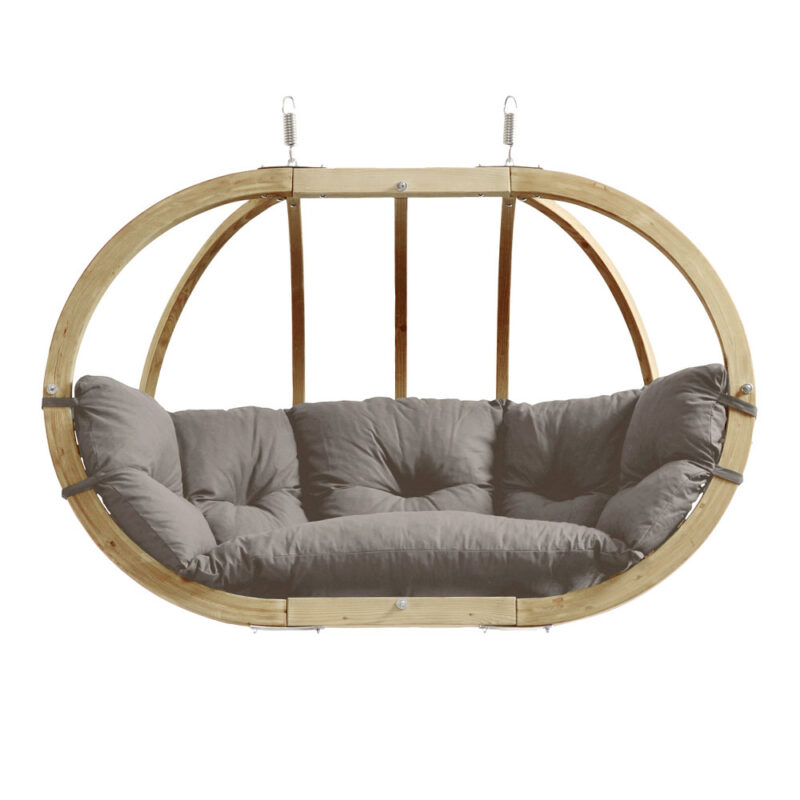 Globo Royal Chair Taupe: [2/3p] Home&Garden XL Hanging Sofa [FSC Wood]+Cushion [Weatherproof] Light Grey/Taupe