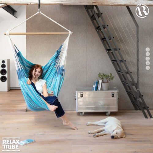 Habana Azure: Eco-Lounger Hammock Chair [100%Organic Cotton+FSC Wood] Handmade - Image 3