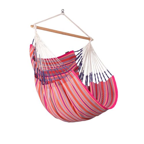 Habana Flamingo: Eco-Lounger Hammock Chair [100%Organic Cotton+FSC Wood] Handmade [Multicolor+Pink+Red/Patterns]