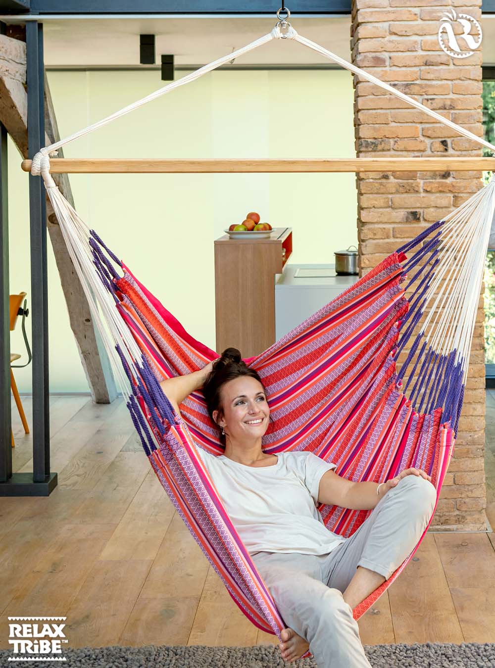 habana-flamingo-eco-lounger-hammock-chair-pure-organic-cotton-fsc-wood-handmade-multicolor-pink-red-patterns-indoor-ceiling