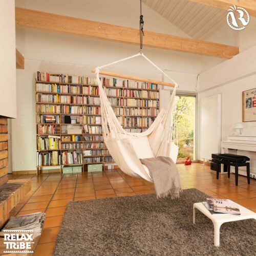 Habana Latte: Eco-Lounger Hammock Chair [100%Organic Cotton+FSC Wood] Handmade - Image 3