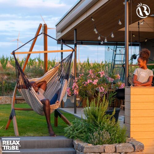 Habana Zebra: Eco-Lounger Hammock Chair [100%Organic Cotton+FSC Wood] Handmade - Image 3