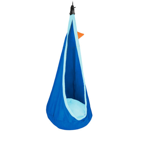 Joki Dolphy: Kids Hanging Nest-Chair [100%Organic Cotton] w/ Suspension+Pillow [Blue+Light Turquoise]