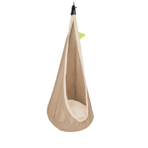 Joki Teddy: Kids Hanging Nest-Chair [100%Organic Cotton] w/ Suspension+Pillow [Light Brown/Khaki]
