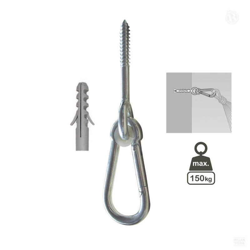 Jumbo: Carabiner Hook Set for Fixation+Suspension [Hammock=1side/Hanging Chair] Silver-specs