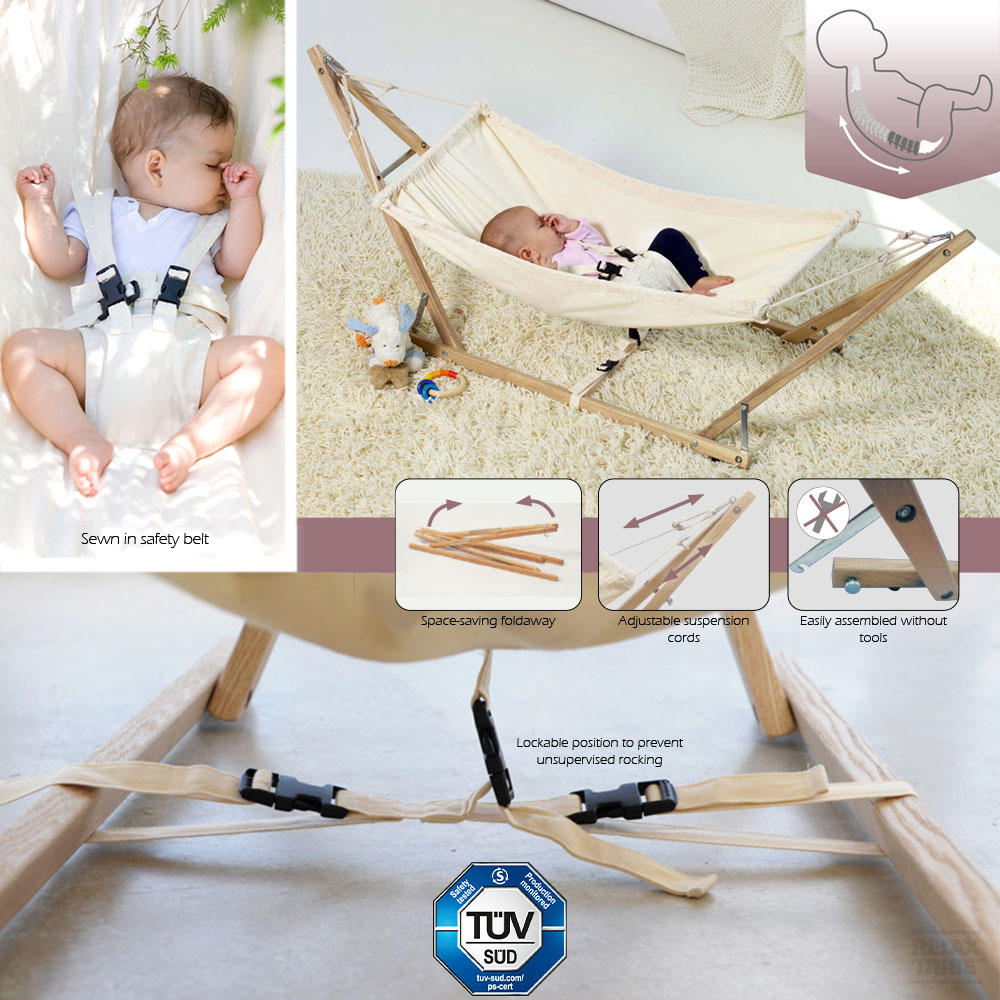 koala-set-portable-baby-stand-hammock-bed-wood-pure-cotton-white-ecru-tuv-safety-certified