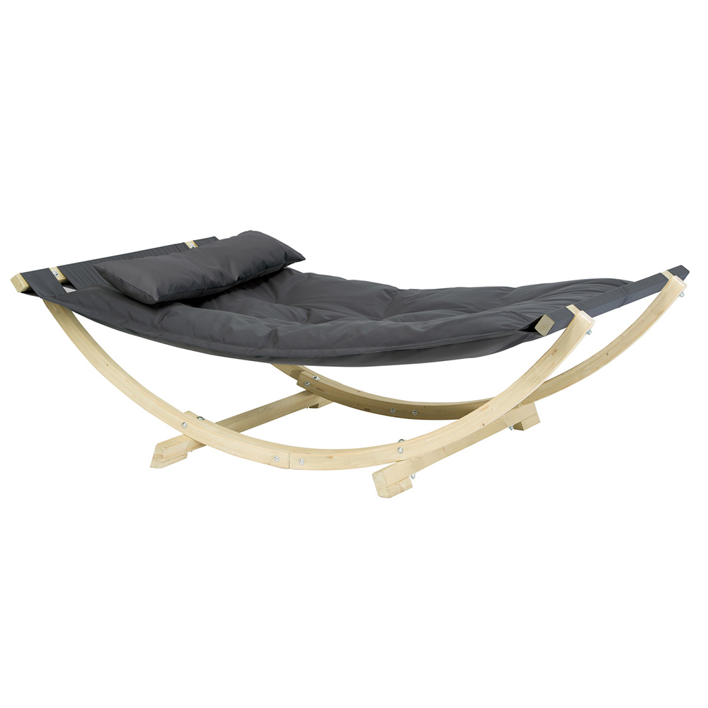 Lounge Bed Anthracite: [2p] XXL Weatherproof Sunbed [FSC Wood] with Floating Mattress+Pillow /Home&Garden