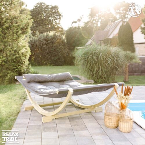 Lounge Bed Anthracite: [2p] XXL Weatherproof Sunbed [FSC Wood] with Floating Mattress+Pillow /Home&Garden - Image 3