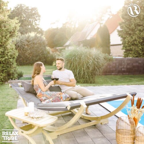 Lounge Bed Anthracite: [2p] XXL Weatherproof Sunbed [FSC Wood] with Floating Mattress+Pillow /Home&Garden - Image 4