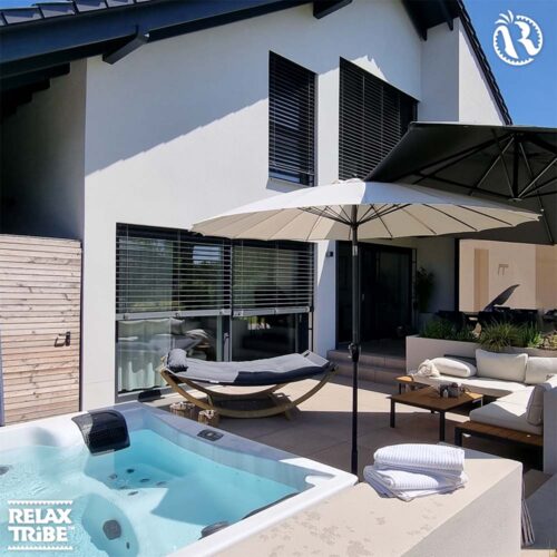 Lounge Bed Anthracite: [2p] XXL Weatherproof Sunbed [FSC Wood] with Floating Mattress+Pillow /Home&Garden - Image 5