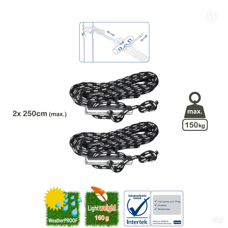 Microrope: Adjustable Ropes Suspension System Set for Oudoor Hammock [Camping/Travel] Black-specs