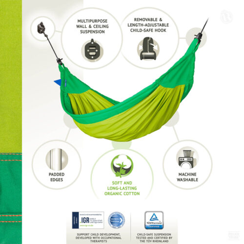 Moki Froggy: Kids Hammock [100%Organic Cotton] w/ Suspension [max.80kg/TÜV certified] - Image 3