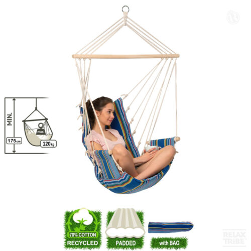 Palau Ocean: [1p] Padded-Hammock Chair with Armrests [Recycled Cotton] Multicolor+Blue-specs