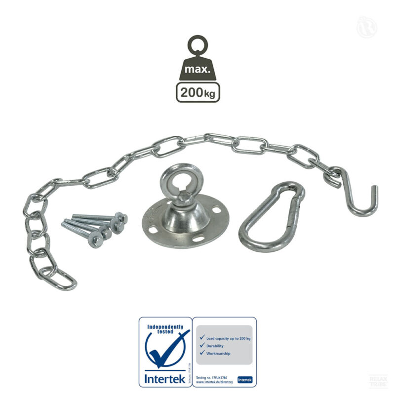 Power Hook: Rotating Carabiner Hook Set for Fixation+Suspension+Extension [Hanging Chair] Silver-specs