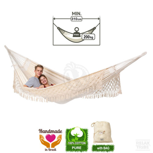 Ecomundy Romance offers XXL 360 Organic - Classic Hammock With Fringes. 100%, Organic Cotton, Gots. 160x240cm