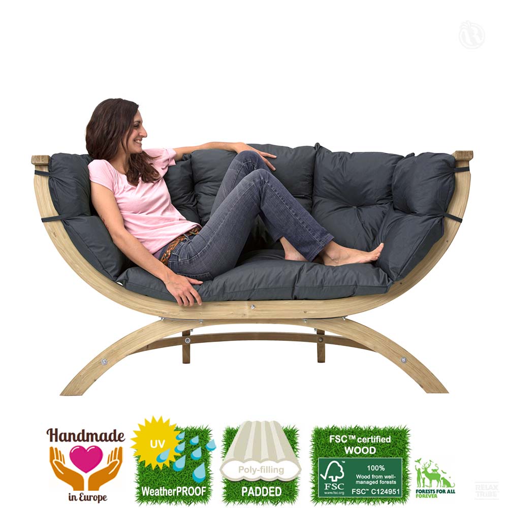 Siena Due Anthracite: [2/3p] Home & Garden XL Lounge Sofa [FSC Wood]+Cushion [Weatherproof]-specs