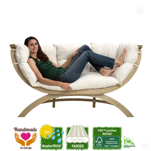 Siena Due Natura: [2/3p] Home & Garden XL Lounge Sofa [FSC Wood]+Cushion [Weatherproof] White/Cream-specs