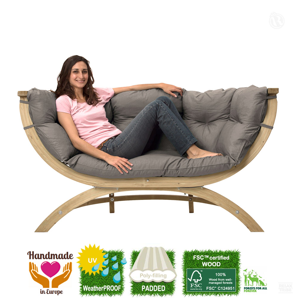 Siena Due Taupe: [2/3p] Home & Garden XL Lounge Sofa [FSC Wood]+Cushion [Weatherproof]-specs