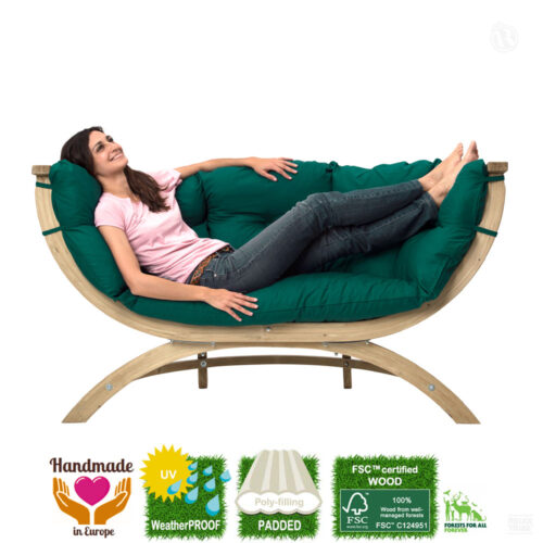 Siena Due Verde: [2/3p] Home & Garden XL Lounge Sofa [FSC Wood]+Cushion [Weatherproof] Green-specs