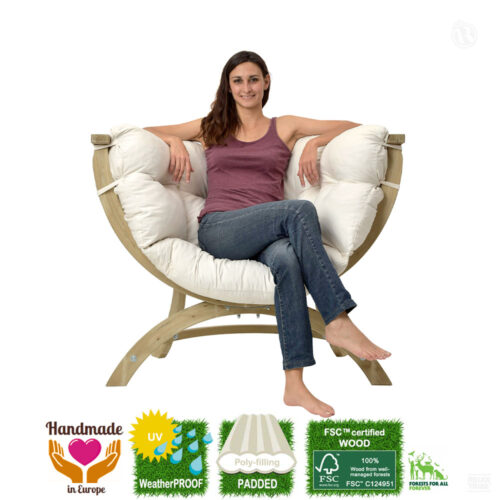 Siena Uno Natura: [1p] Home & Garden Lounge Armchair [FSC Wood]+Cushion [Weatherproof] White/Cream-specs