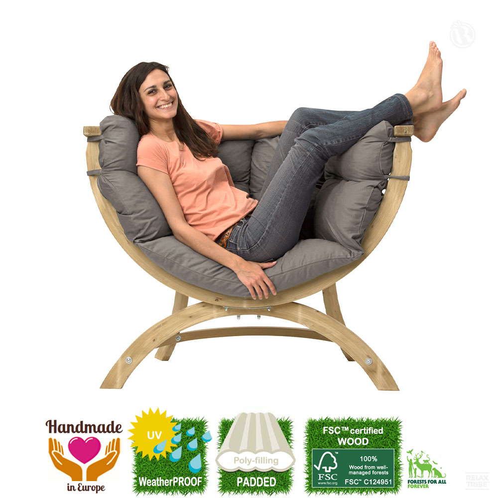 Siena Uno Taupe: [1p] Home & Garden Lounge Armchair [FSC Wood]+Cushion [Weatherproof]-specs