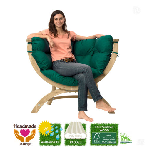 Siena Uno Verde: [1p] Home & Garden Lounge Armchair [FSC Wood]+Cushion [Weatherproof] Green-specs