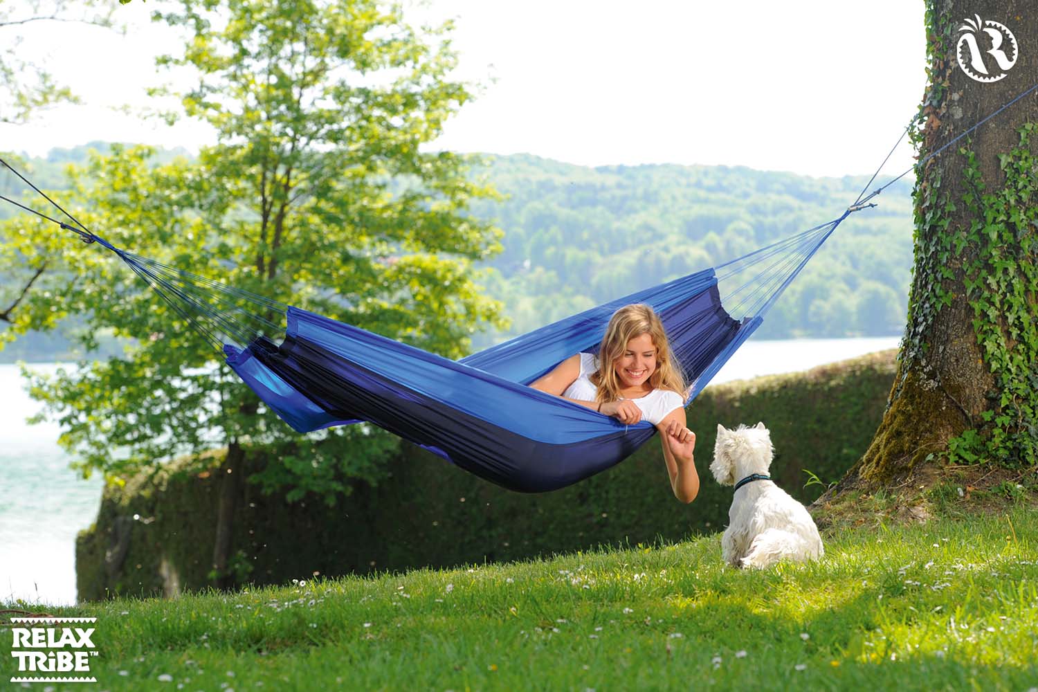 silk-traveller-ocean-single-portable-travel-hammock-for-outdoor-camping-blue-trees-dog