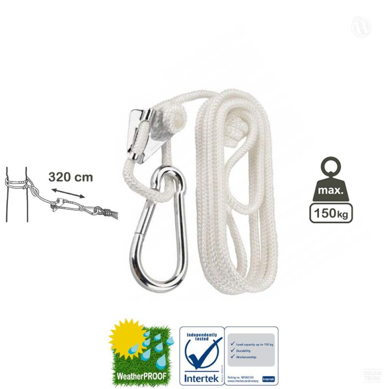 Smartrope: Carabiner+Adjustable Rope Suspension System [Hammock=1side/Hanging Chair] White-specs