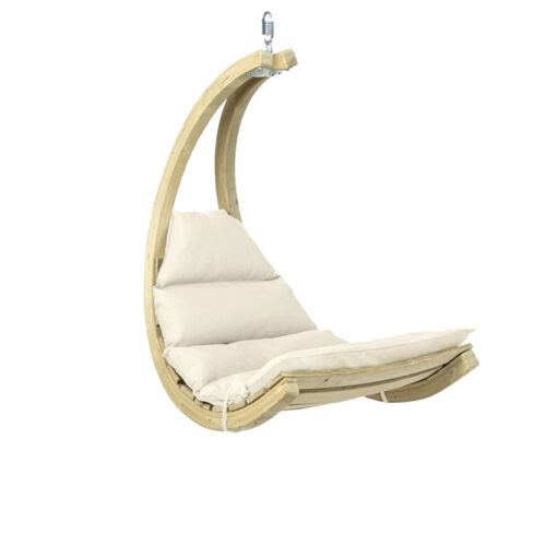 Swing Chair Creme: [1p] Weatherproof Hanging Chair [FSC Wood] with Mattress /Home&Garden [White/Ecru]
