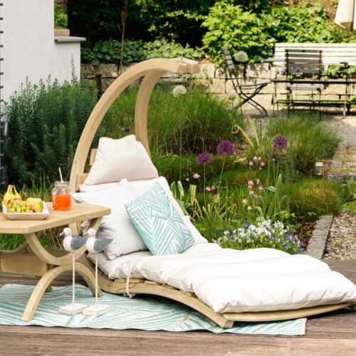 Swing Lounger Creme: [1p] Weatherproof Hanging Recliner/Sunbed [FSC Wood] with Mattress /Home&Garden - Image 5