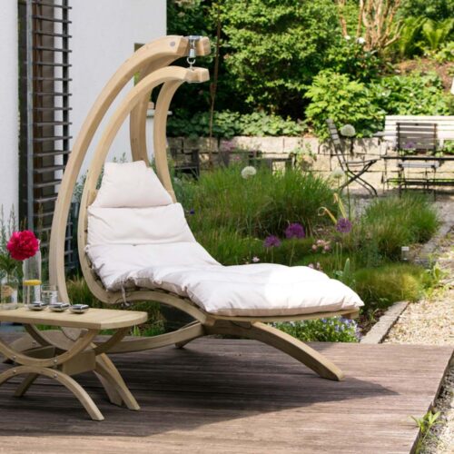 Swing Lounger Creme: [1p] Weatherproof Hanging Recliner/Sunbed [FSC Wood] with Mattress /Home&Garden - Image 6