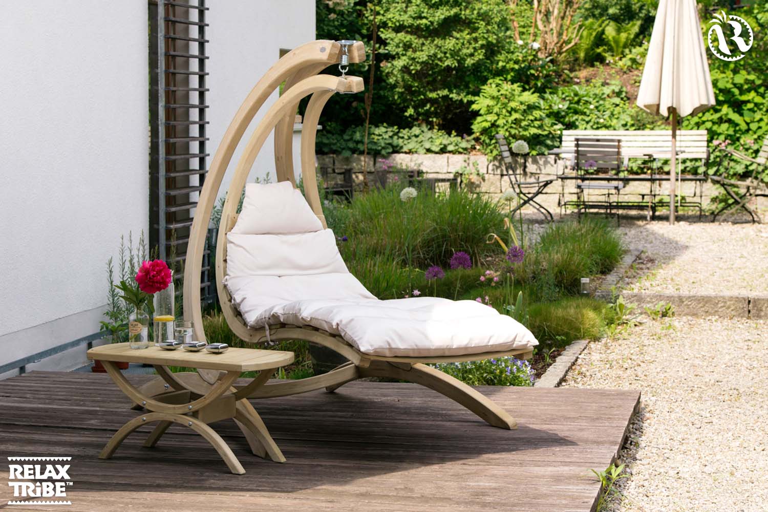 swing-lounger-creme-single-weatherproof-hanging-recliner-sunbed-fsc-wood-with-mattress-home-garden-white-ecru-stand-globo