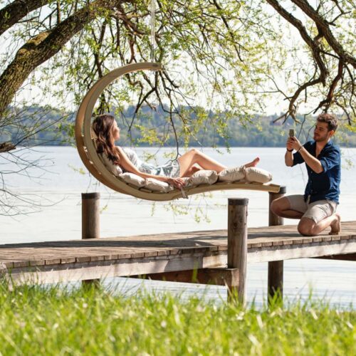 Swing Lounger Creme: [1p] Weatherproof Hanging Recliner/Sunbed [FSC Wood] with Mattress /Home&Garden - Image 4