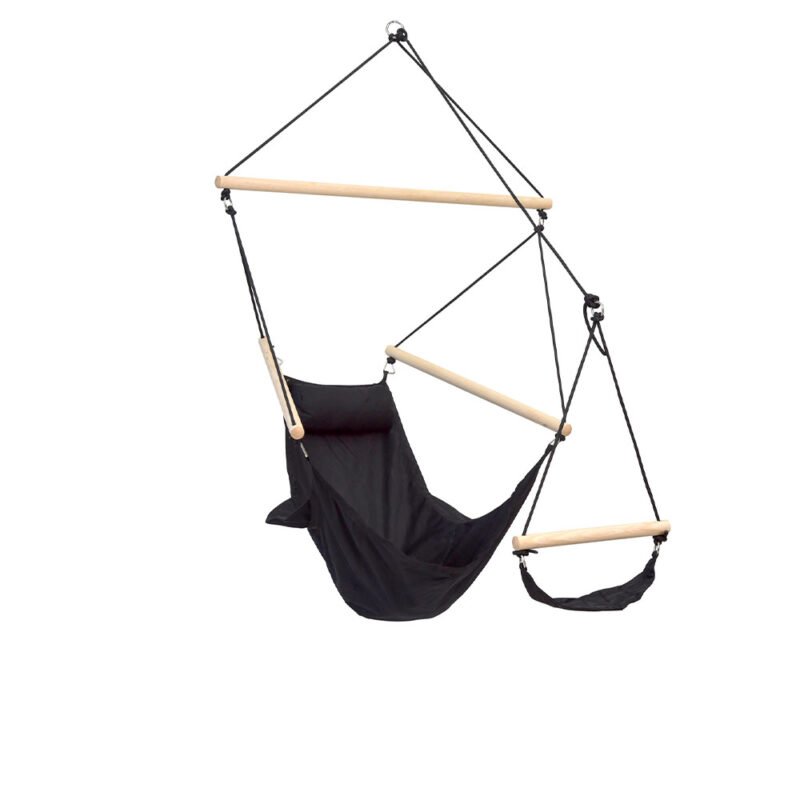 Swinger Black: [1p] Weatherproof Hanging Armchair w/ Footrest+Pillow [Home&Garden]